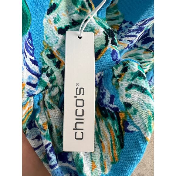 Chico's Summer Romance Bell Sleeve Coastal Shell Cardigan in Poolside Blue Large - Picture 5 of 8